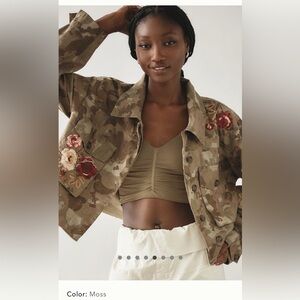 NWT Anthropologie Camo Embroidered Crop Jacket